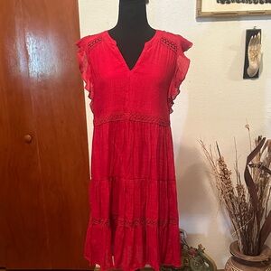 Indigo Rose Vibrant Red Dress with Ruffle Sleeves